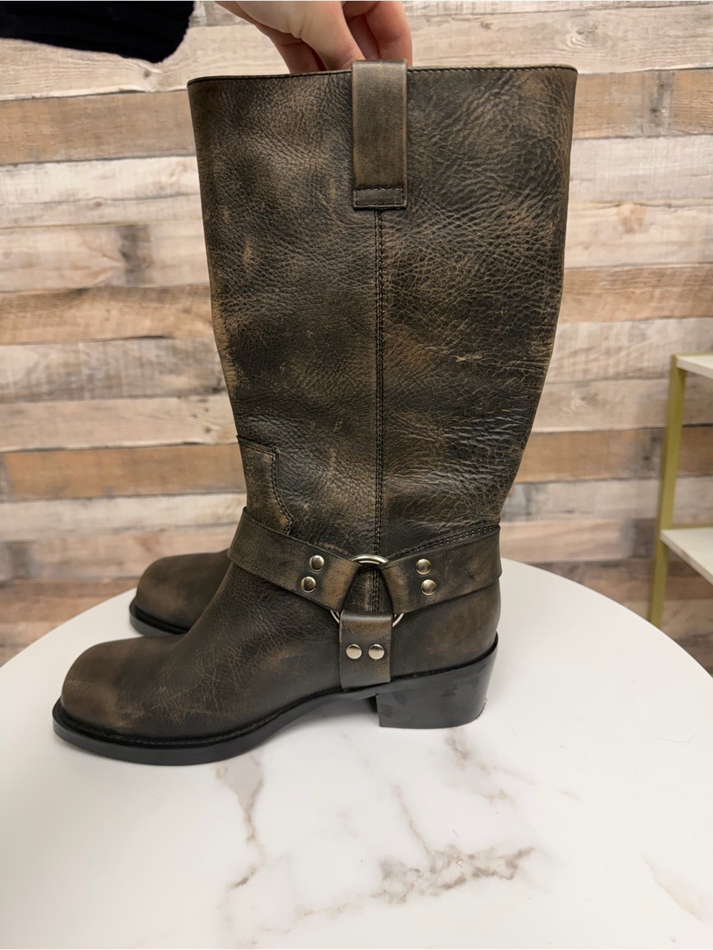 Silent D brown/black distressed moto boot 40